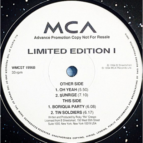 Ricky Crespo - Oh Yeah / Sunrise / Boriqua Party / Tin Soldiers (Vinyl Promo)
