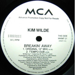 Kim Wilde - Breakin Away (Original / TEmpo Vocal / TEmpo Dub / Radio Mix) Vinyl Promo (Corner Cut)
