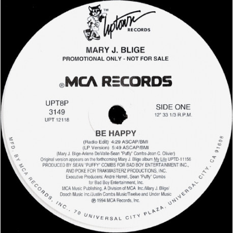 Mary J Blige - Be Happy (LP Version / Radio Edit / Instrumental / Acappella) Vinyl Promo