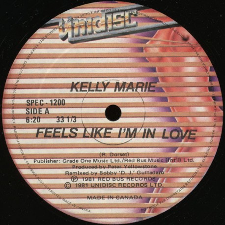Kelly Marie - Feels like im in love (US Remix / Radio version) / Loves got a hold on you (12" Vinyl Record)