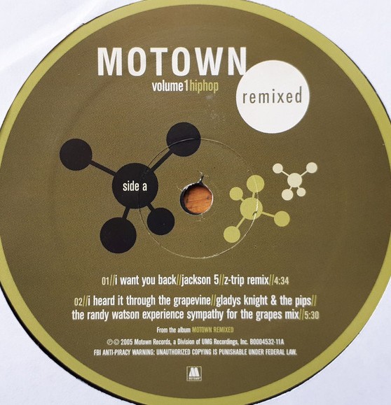 Motown Remixed EP Volume 1 - 4 Track EP featuring Jackson 5 "I want you back" (Z Trip Remix / Z Trip Bonus Beats) / Gladys Knigh