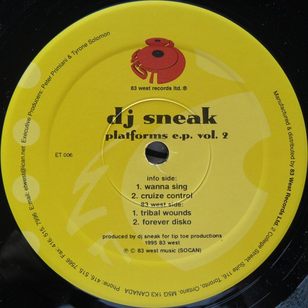 DJ Sneak - Platforms EP Volume 2 featuring Wanna sing / Cruize kontrol / Tribal wounds / Forever disko