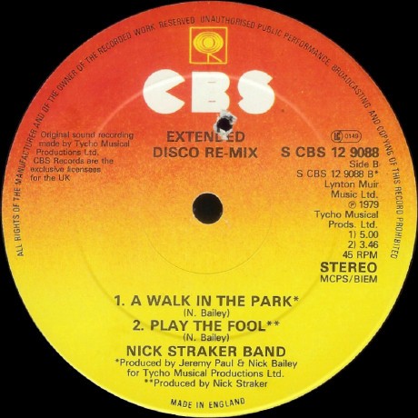 Nick Straker Band - A walk in the park (5.00 Disco mix) / Leaving on the midnight train (6.03) / Play the fool (3.46)