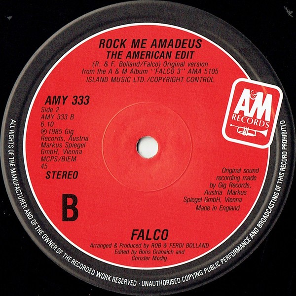 Falco - Rock me Amadeus (The American Edit) / Jeanny (Original mix / English Language Version)
