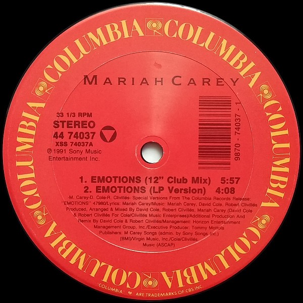 Mariah Carey - Emotions (12" Club mix / LP Version / 12" Instrumental) / Theres got to be a way (12" mix)