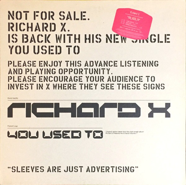 Richard X - You used to hold me (Extended mix / Single Version / Radio Edit) 12" Vinyl Record Promo