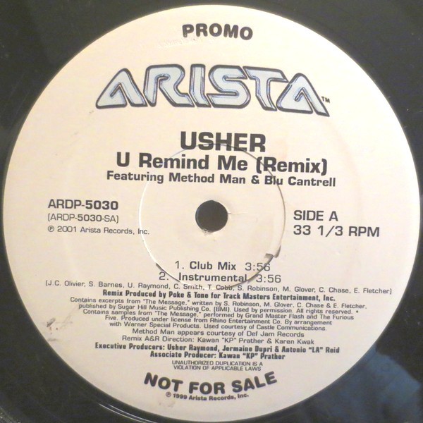 Usher featuring Method Man & Blu Cantrell - U remind me REMIX (Club mix / Instrumental / Radio mix / Acappella) Promo
