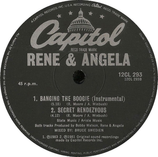 Rene & Angela - Banging the boogie (Long Version / Instrumental) / Secret rendezvous (Original Version) 12" Vinyl Record