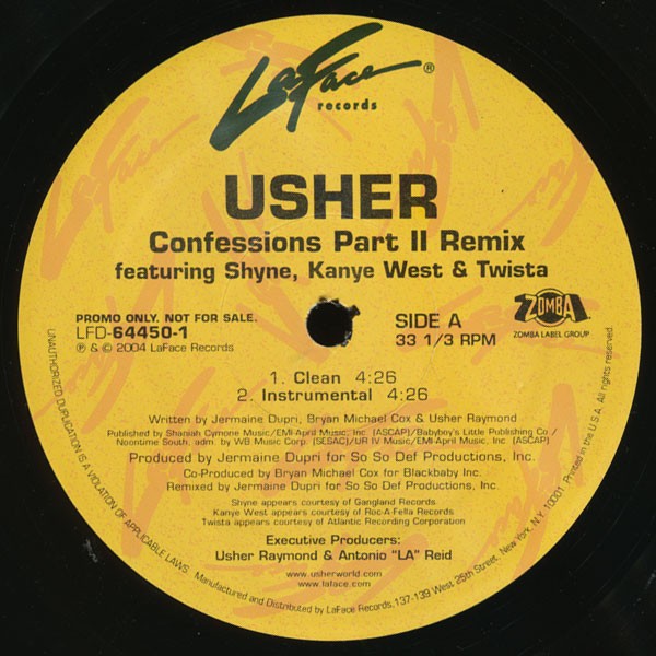 Usher - Confessions Part 2 (Remix / Clean Remix feat Kanye West & Twista) / LP Version (12" Vinyl Record Promo)