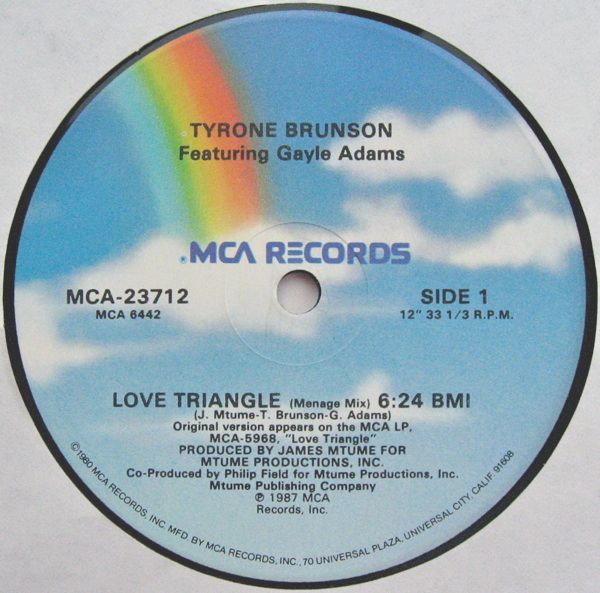Tyrone Brunson - Love triangle featuring Gayle Adams (Menage mix / Radio Edit / Dub Version / Instrumental) produced by James Mt