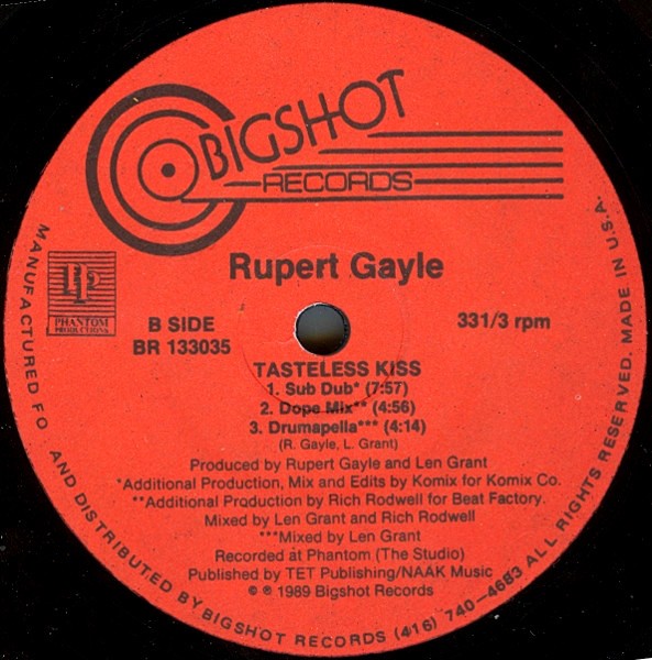 Rupert Gayle - Tasteless Kiss (5 Original Club Mixes) 12" Vinyl Record