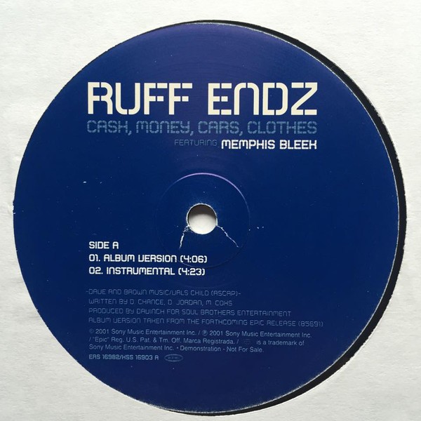 Ruff Endz - Cash, money, cars, clothes (LP / Inst / Radio Edit with Rap / Radio Edit No Rap / Acappella) 12" Vinyl Record Promo