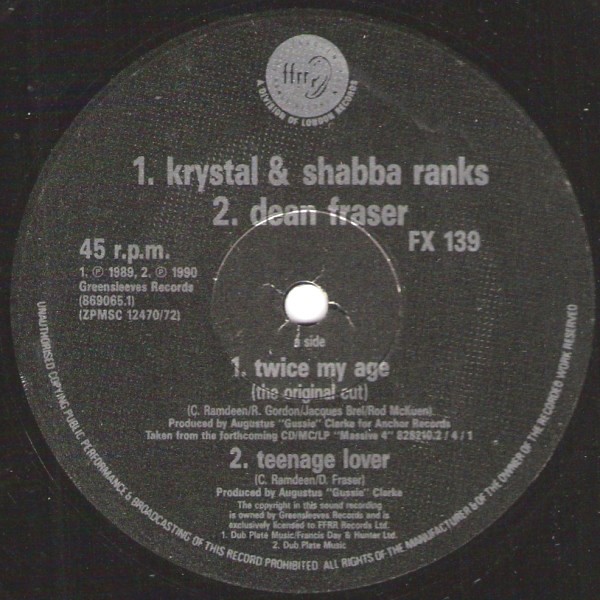 Shabba Ranks & Krystal - Twice my age (Original mix / Raw mix) / Teenage lover / First date (12" Vinyl Record)
