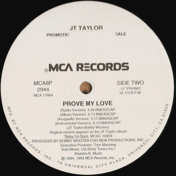 J T Taylor - Prove me love (LP Version / Radio Version / Acapella / Instrumental) 12" Vinyl Record Promo