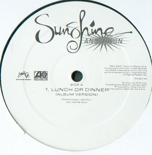 Sunshine Anderson - Lunch or dinner (Album version / Instrumental / Acappella) 12" Vinyl Record Promo