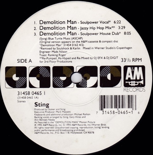 Sting - Demolition man (6 Soulpower & DJ EFX & DIGIT Mixes) 12" Vinyl Record
