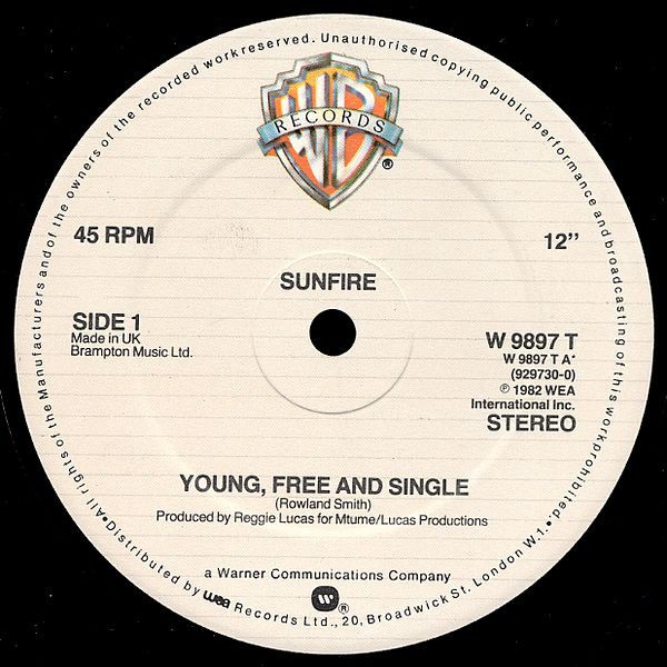 Sunfire - Young free and single (Full Length Version) / Shake your body / Feet (12" Vinyl Record)