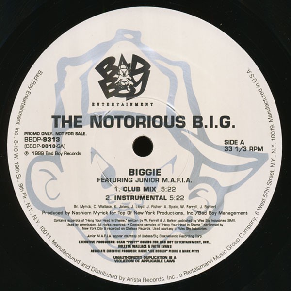 Notorious BIG - Biggie featuring Junior MAFIA (Clubmix / 2 Instrumentals / Radio mix) 12" Vinyl Record