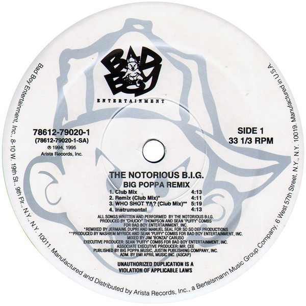 Notorious BIG - Big poppa Remix (5 Mixes) / Who shot ya (3 Mixes) / Warning (Club Mix) 12" Vinyl Record
