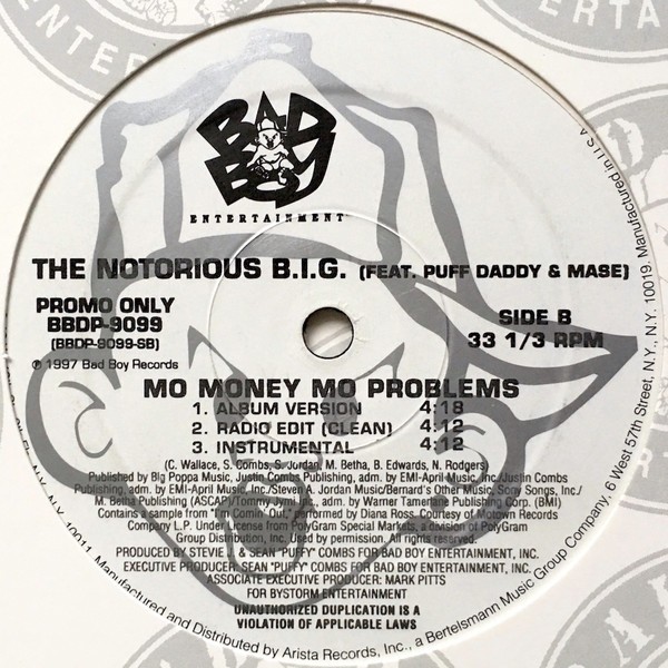 Notorious BIG featuring Puff Daddy & Mase - Mo money mo problems (LP Version / Radio Edit / Inst) 12" Vinyl Record Promo