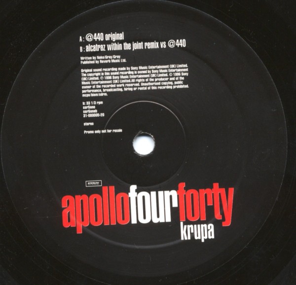 Apollo 440 - Krupa (Original / 2 Alcatraz Remixes / Narcotic Thrust Remix / Serotina Remix) 12" Vinyl Record Double Promo