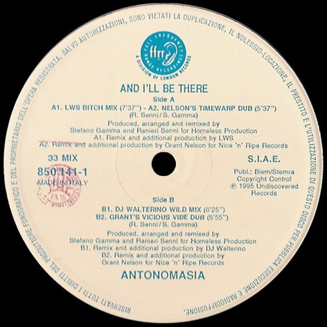 Antonomasia - And i'll be there (Grant Nelson Timewarp Dub / Grant Nelson Dub / LWS Bitch mix) 12" Vinyl Record