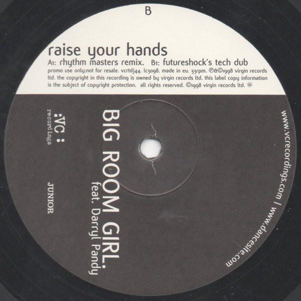 Big Room Girl feat Darryl Pandy - Raise your hands (Rhythm masters remix / Futureshock's tech dub) 12" Vinyl Record