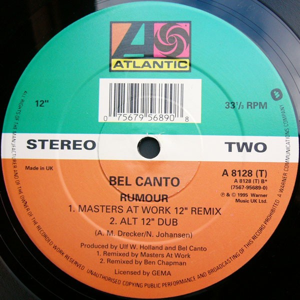 Bel Canto - Rumour (Masters At Work Remix / Alternative 12inch Dub / Vocal Dub / BB Remix) 12" Vinyl Record