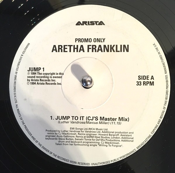Aretha Franklin - Jump to it (CJ Mackintosh Mastermix / Original Extended Version) / Willing to forgive (12" Vinyl Record Promo)