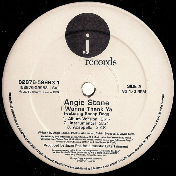 Angie Stone feat Snoop Dogg & Floetry - I Wanna Thank Ya (LP Version / Inst / Acappella) / My Man (3 Mixes) 12" Vinyl Record