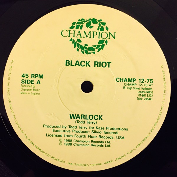 Black Riot (Todd Terry) - A day in the life / Warlock ( 12" Vinyl Record)