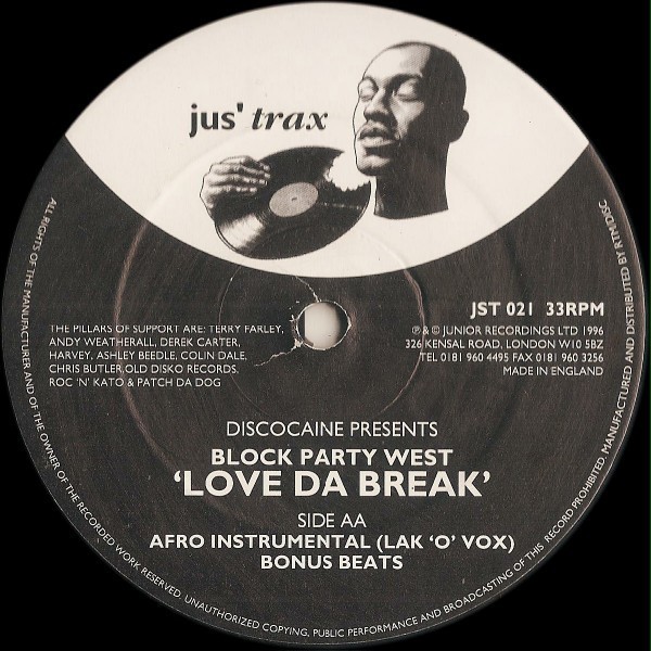 Block Party West - Love da break (Rough Afro Club mix / Afro Instrumental / Bonus Beats) 12" Vinyl Record