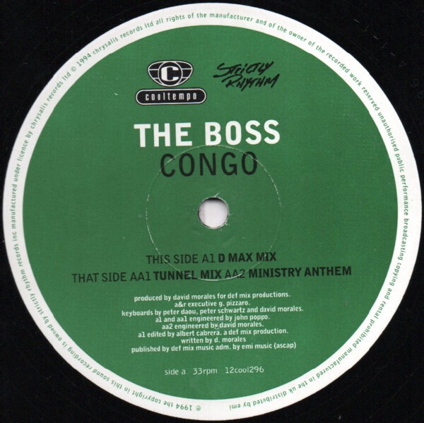Boss - Congo (David Morales D Max mix / Tunnel mix / Ministry Anthem) 12" Vinyl Record