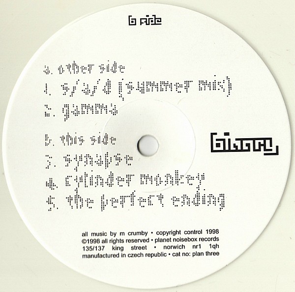 Binary - The music of sound EP feat SAD (Summer mix) / Gamma / Synapse / Cylinder monkey / The perfect ending (10" Vinyl Record)