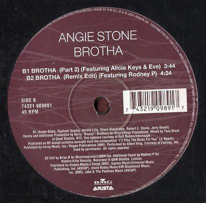 Angie Stone - Brotha (LP Version / Remix Edit featuring Rodney P / Part 2 featuring Alicia Keys & Eve) 12" Vinyl Record