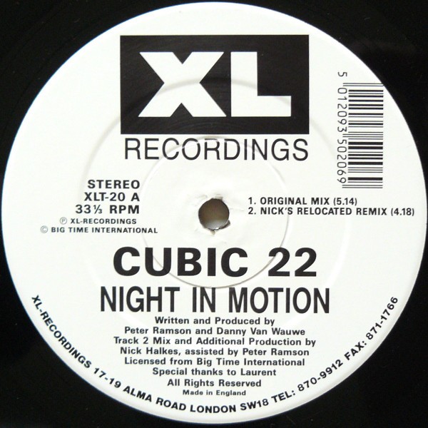 Cubic 22 - Night in motion (Original mix / Nicks Relocated Remix / Battle Plan Remix / Drum And Bass Dub) 12" Vinyl Record