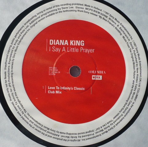 Diana King - I say a little prayer (Love To Infinity Classic Club mix / LTI Vortex Voyager mix) 12" Vinyl To Record Promo