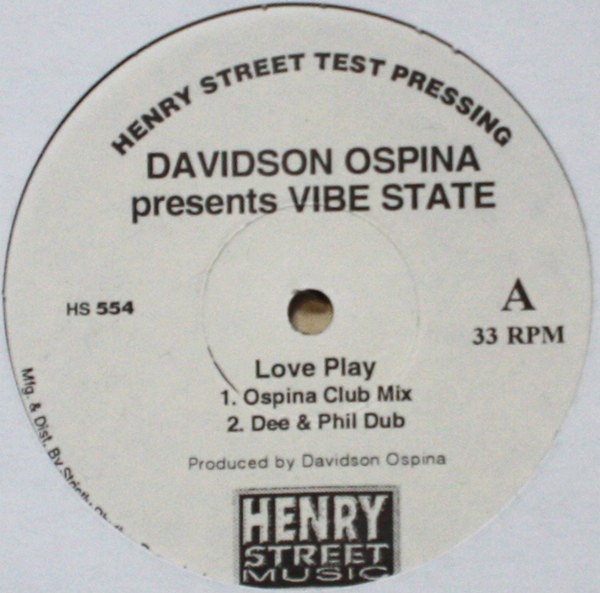 Davidson Ospina presents Vibestate - Love play (4 mixes) 12" Vinyl Record Promo