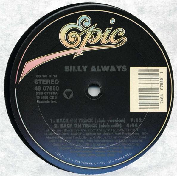 Billy Always - Back on track (Club mix / Club Edit / Hiphop mix / Instrumental / Percappella) 12" Vinyl Record