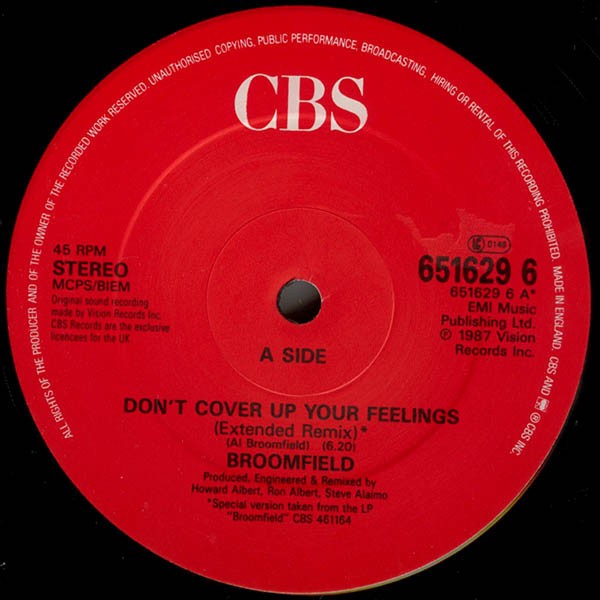 Broomfield - Don't cover up your feelings (Extended remix / Insrumental) / Through all the years (12" Vinyl Record)