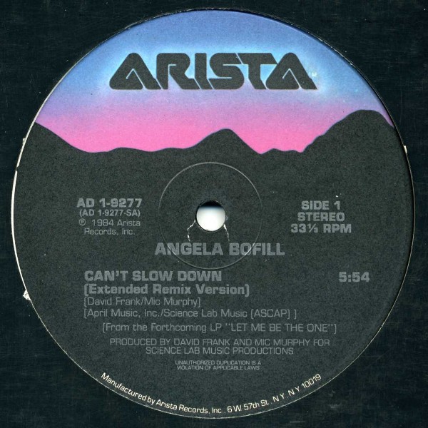 Angela Bofill - Can't slow down (Extended Remix Version / Instrumental) 12" Vinyl Record
