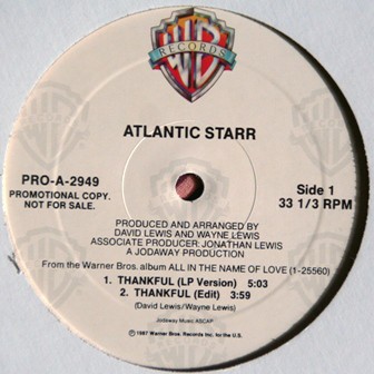 Atlantic Starr - Thankful (LP Version) / Let the sun in (LP Version) 12" Vinyl Record Promo