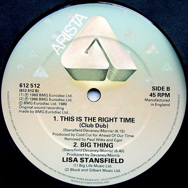 Lisa Stansfield - Big thing (Long Version) / This is the right time (Kick mix / Club Dub) 12" Vinyl Record