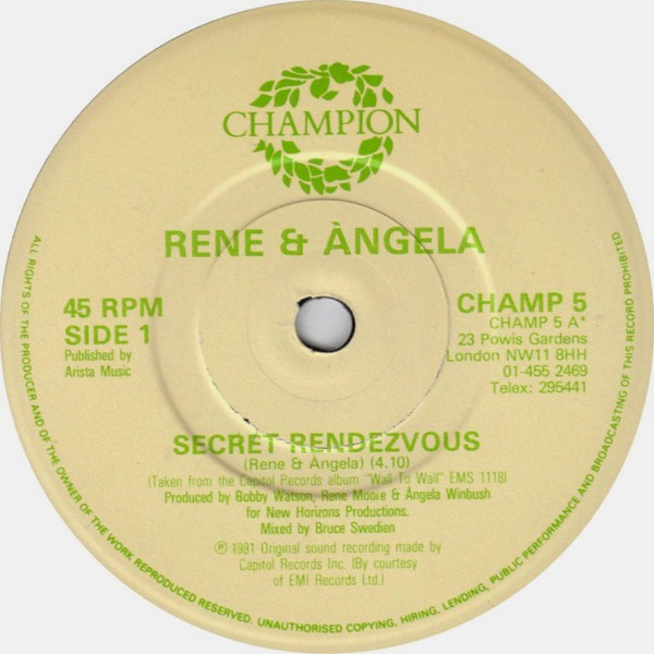 Rene & Angela - Secret rendezvous (Full Length Version) / Bangin the boogie (12" Vinyl Record)