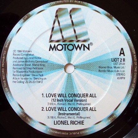 Lionel Richie - Love will conquer all (Shep Pettibone 12" Vocal Mix / Inst / Radio Edit) / The only one (12" Vinyl Record)