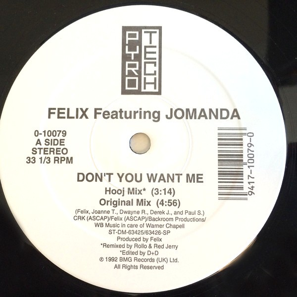 Felix - Dont you want me (Original mix / Hooj mix / Fierce mix / Red Jerrys Holiday mix) 12" Vinyl Record (Sealed)