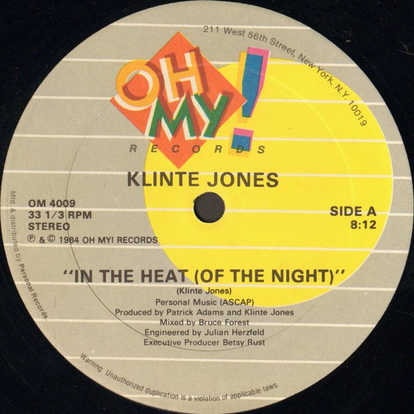 Klinte Jones - In The Heat Of The Night (Bruce Forest Mix / Tony Humphries Zanz Mix) 12" Vinyl Record