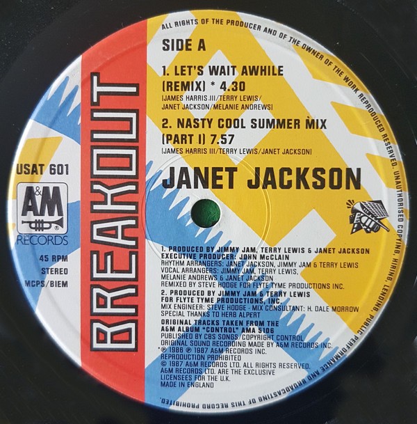 Janet Jackson - Nasty (Cool Summer Mix parts 1 & 2) / Lets wait a while (Remix) 12" Vinyl Record