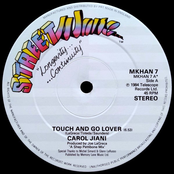 Carol Jiani - Touch and go lover (2 Mixes) / Love now play later (12" Vinyl Record)