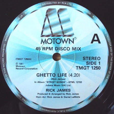 Rick James - Ghetto life / Below the funk (Pass the J) both tracks from the LP Street Songs. (12" Vinyl)